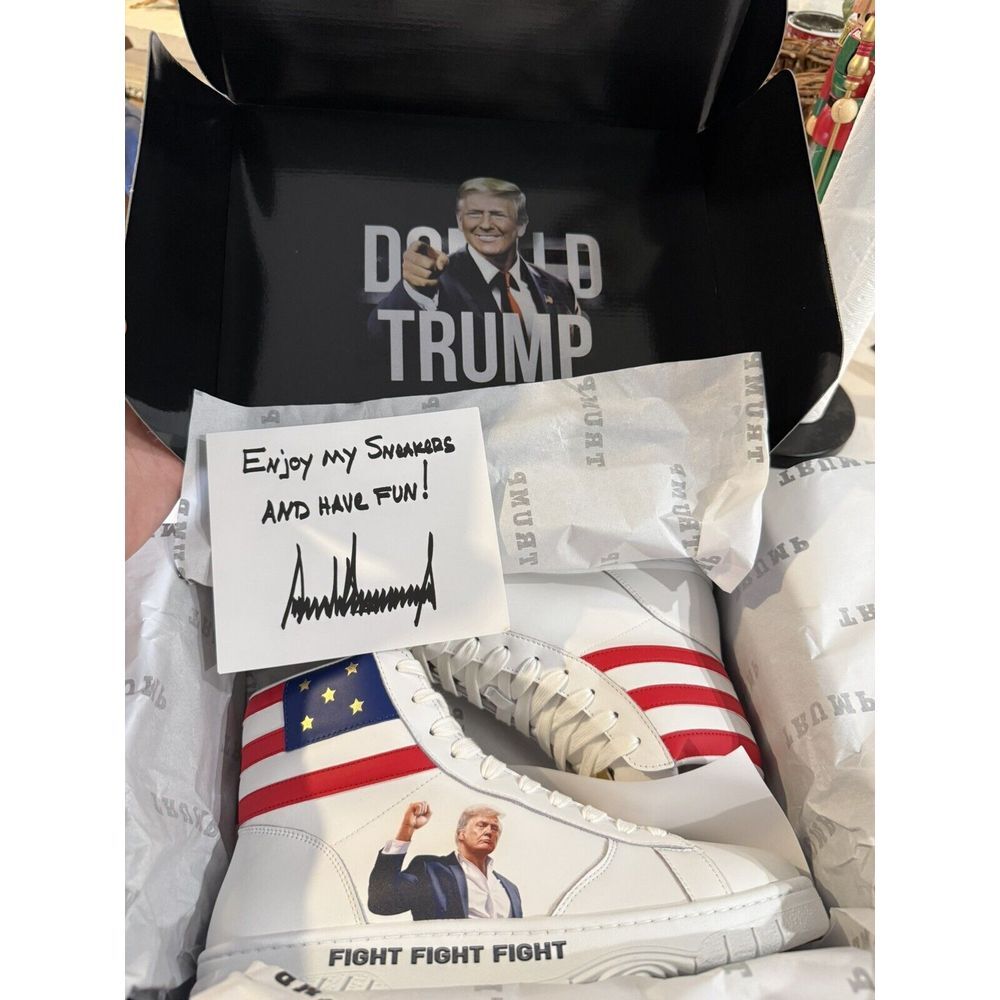 DONALD TRUMP SIZE M10 FIGHT WHITE HIGH TOP SNEAKERS # 2413/5000 LIMITED‎ EDITION